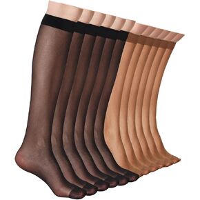 12 Pairs Knee High Stockings for Women, 20 Denier Sheer Nylon Socks for Women