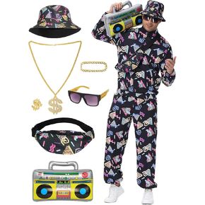 80s 90s Outfit Sets for Men, Retro Tracksuit Streetwear, Mens 80s Sportswear 9Pcs
