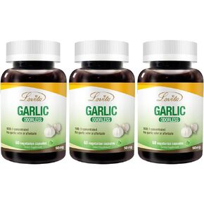 Lovita Odorless Garlic Extract, 50mg 100:1 Concentrate, High Potency, 1.25% Allicin, Gluten-Free, Supports Immune & Cardiovascular Health, 60 Vegan Capsules (Pack of 3)