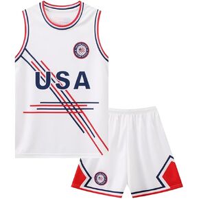 USA American Flag Kids Boys Basketball Jersey Tracksuit Suckyless Tank Top and Mesh Shorts