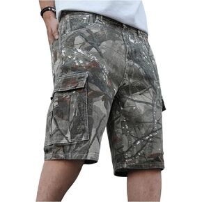 Verdusa Men's Camo Print Denim Cargo Shorts Straight Leg Bermuda Jean Shorts with Pocket