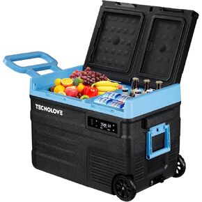 Car Refrigerator Fridge 48QT 45L Portable Freezer Dual Zone Reversible Door 12/24V DC,110~240 Volt AC Compressor Cooler Touchscreen Control -4℉~68℉ All-Terrain Wheels Ice Blue (Battery Not Included)