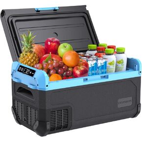 Car Refrigerator Fridge 32 Quart 30L Portable Mini Freezer 12/24V DC,110~240 Volt AC Blow Expansion Evaporator Compressor Electric Cooler -4℉~68℉ LED Touchscreen Temp Control,Reversible Door,Ice Blue