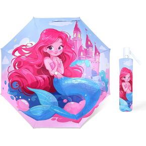 Kids Folding Umbrella Toddler Umbrella with UV Protection Portable Auto Open/Close Anti-rebound Safe Design Windproof, Compact, Lightweight Cute Umbrella for Girls & Boy