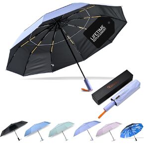 Travel Umbrellas for Rain - Large Windproof Double Canopy Umbrella, 10 Durable Ribs, Strong Frame, Auto Open Close Ergonomic Handle, Compact Waterproof Umbrella for Women & Men