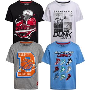 Boys' Active T-Shirt - 4 Pack Dry Fit Performance Short Sleeve Shirt - Dry Fit Sports Tee (8-16)
