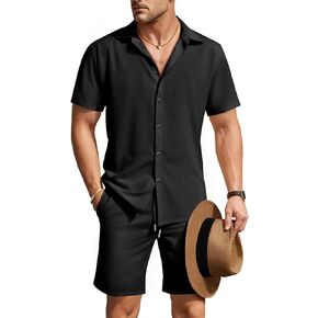 GINGTTO Men's Summer Beach Outfits 2 Piece Short Sleeve Shirts and Shorts Vacation Sets