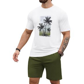 Lecgee Men's Hawaiian Short Sleeve Tracksuit Summer T Shirt & Shorts مجموعة Aloha الاستوائية ثنائية الشاطئ اليومي غير الرسمي
