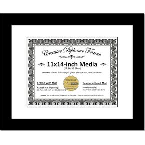 Creative Picture Frames 10x13 Modern Black Diploma Frame with Black Mat including Glass | Frame Holds 11x14 Media without Mat