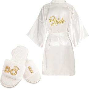 Jiuguva Bride Robe and Slippers for Wedding Day Bridesmaid Bridal Shower Gifts for Bachelorette Party in Kuwait
