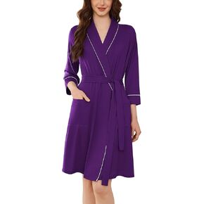 Ekouaer Women Robes Shawl Collar Bathrobe Short Kimono Robe Soft Knit Bathrobes Ladies Sleepwear with Pockets S-XXL