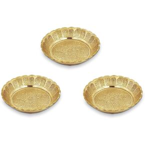 Nakshi plate for Pooja, Decoration, gifting (Small 7 cm, Pack of 3, Solid Brass)