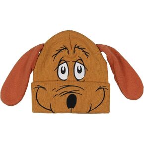 Dr. Seuss The Grinch Max Beanie Embroidered Max Face Design with Felt 3D Floppy Ears Adult Novelty Cuffed Beanie Hat