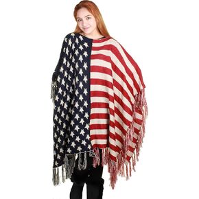 Gilbins USA Flag Cape Shawls Winter Cardigan Poncho Warm Cozy Wrap