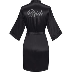 Women's Silky Robes One Size Silver Rhinestones Bride Bridesmaid Sleepwear for Wedding Party Getting Ready in Saudi Arabia