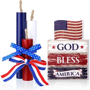 AMYHILL 5 ​​PCS 4th July Table Table Table Table Centerpices Rustic Independence Day Wood Signs Tier Tier Tresh Decor