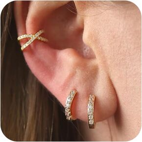 أصفاد أذن ذهبية للنساء غير مثقوبة، مطلية بالذهب عيار 14 قيراط/925 من الفضة الإسترلينية للنساء، أقراط أذن عصرية رقيقة مكعبة الزركونيوم، أقراط على شكل طوق غضروف للنساء هدية مجوهرات in Kuwait