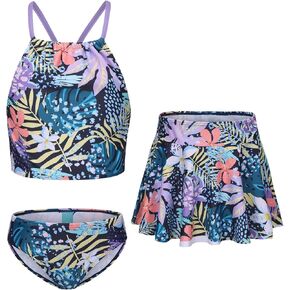 Girls Bikini Swimsuits Set for Girls 3 Piece Skirt Bathing Suits Swim Dress Hawaiian Beach Swimwear 3-16 Years