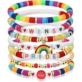 Pride Bracelets for Women Men LGBT Support Rainbow Clay Bead Bracelet Gay Bracelets for Pride Day Month Parades Decorations Party Supplies