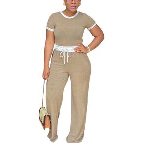 HTD Womens 2 Piece Outfits Casual Sweatsuits Set Short Sleeve Matching Sets Tracksuit