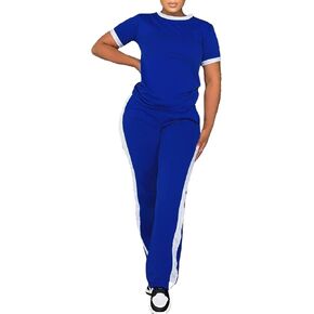 ملابس Pinsv للسيدات المكون من قطعة 2 قمم قصيرة الأكمام من سروال Sweatbant