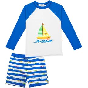 Boys Two Piece Rash Guard Swimsuits Sets Kids Long Sleeve Sunsuit Swimwear Sets
