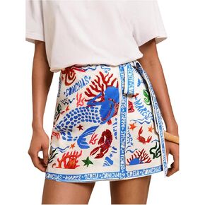 Milumia Women's Letter Graphic Print Knot Side Wrap Skirt High Waisted Boho Summer Mini Skirts