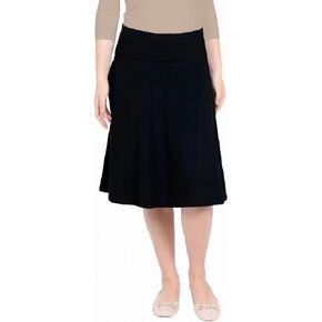 Kosher Casual Women's Skater Skirt Knee Length with Foldover Waistband - Light Cotton Fabric