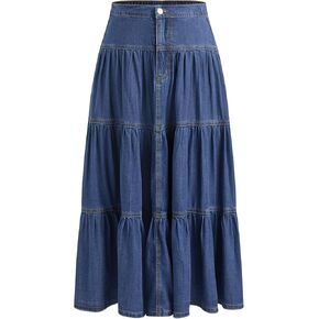 Cider Womens Jean Long Jainsed Tiered Denim High مرنة مرونة في غرب Cowgirl Midi التنانير