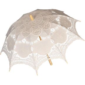 Vintage Lace Parasol Umbrella 32 Inch – Bridal Wedding Decoration Umbrella for Photoshoot, Tea Party, Victorian Style Sunshade for Women and Adults