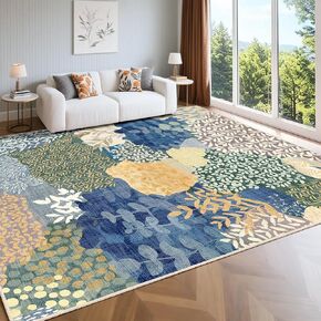 DEXDE Runner Rug 2x6 Washable Hallway Boho Soft Area Rugs Abstract Long Non Slip Botanical Leaves Floral Print Carpet for Entryway, Kitchen, Laundry, Bathroom, Bedroom,Camel