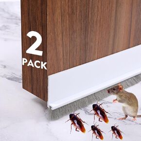 2 Pack Under Door Draft Stoppers with Brush, Door Soundproofing Strip Reduce Noise, Dust-Proof/Weather Stripping with Self Adhesive, Under Door Deal - White in Saudi Arabia