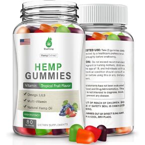 Hemp Gummies - High Potency Natural Hemp Oil Infused Gummies - Natural Fruity Bear Hemp Gummy for Sleep, Pain, Peace & Relaxation - Fast-Acting - 80Ct