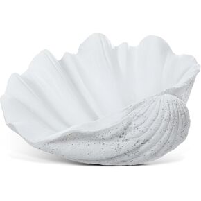 1 Pack 10 Inch Seashell Decorative Bowl Large Resin Clam Shell Conch Shape Bowl Coastal Beach Themed Table Decor Accents Entryway Table Decor for Living Room Coffee Bedroom Gift(White)