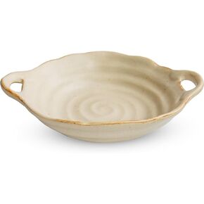 Retro Ceramic Bowl with Handles - 8.5 Inch Free-Form Edge for Fruit Salad Soup Noodle and Decorative Kitchen Counter