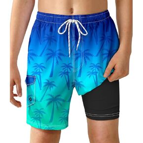 Boys Swim Trunks with Compression Liner Quick Dry Swim Shorts Summer Beach Shorts