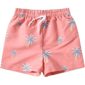 Boy's Swim Shorts Tree Print Swim Trunks Quick Dry Drawstring Board Shorts