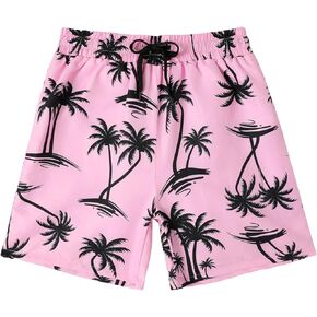 SweatyRocks Boy's Tropical Print Drawstring Waist Swim Trunks Straight Leg Summer Beach Shorts