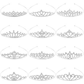 Coodhi 12pcs Tiaras Silver Metal Metal Sparkly Glitter Rhinestone Crown Crown Crown Crown Wedding Prom Birthdy Party Princess Hair Tiaras Clasps Excedsories for Brides Kids Girls Teens Women