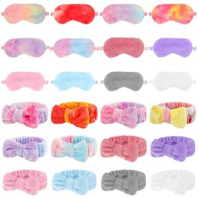 Xuhal 24 PCS Party Party Forms Favors Sleepover Party Supplies for Women Soft Makeup Beadbled لغسلها على الوجه نوم للعين ، عصابات شعر القوس لصالح عيد ميلاد النوم (نقاط السلسلة الوردية والمشارب)