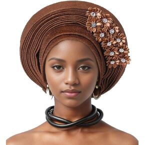 Auto Gele African Head Tie of Nigeria Aso Oke Headwraps Hat Tortban Party Wedding Handmade Handmant Wear Cap للنساء