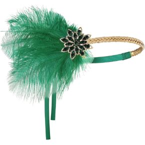 BABEYOND 1920s Flapper Headband Roaring 20s Headpiece Gatsby Ostrich Feather Headpiece with Crystal (Black Gold)
