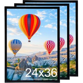 24 × 36 إطار الملصق الأسود الإطار المعدني الكبير 24 × 36 إطار للجدار العمودي أو الأفقي ، 3 عبوة