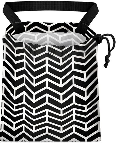 Car Trash Bag Hanging Back of Seat Waterproof Small Cute Printed One-Handed Strap Drawstring Garbage Bags for Car-Black White in Kuwait