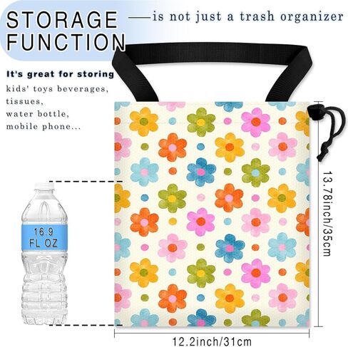 Car Trash Bag Hanging Back of Seat Waterproof Small Cute Printed One-Handed Strap Drawstring Garbage Bags for Car-Black White in Kuwait