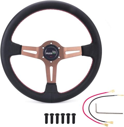 RASTP 13.8"/350mm Racing Steering Wheel, Grip PU Leather & Aluminum Alloy Spoke 6 Bolt Steering Wheel-Gold in Saudi Arabia