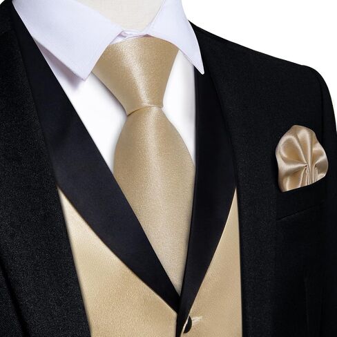 DiBanGu Mens Vest Formal Solid Color Waistcoat and Tie Pocket Square Set Satin Shawl Lapel Dress Vest Wedding Business in Saudi Arabia