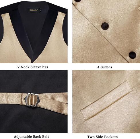 DiBanGu Mens Vest Formal Solid Color Waistcoat and Tie Pocket Square Set Satin Shawl Lapel Dress Vest Wedding Business in Saudi Arabia
