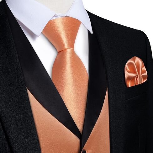 DiBanGu Mens Vest Formal Solid Color Waistcoat and Tie Pocket Square Set Satin Shawl Lapel Dress Vest Wedding Business in Saudi Arabia