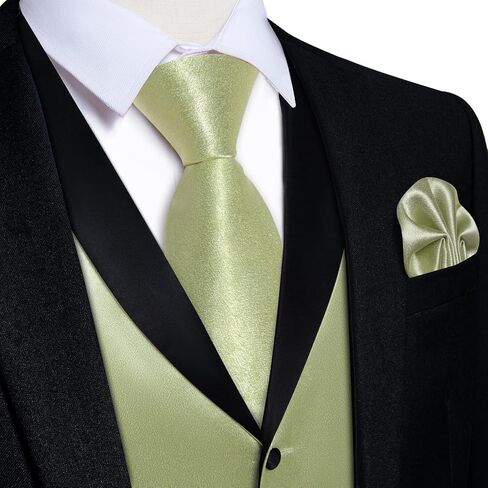 DiBanGu Mens Vest Formal Solid Color Waistcoat and Tie Pocket Square Set Satin Shawl Lapel Dress Vest Wedding Business in Saudi Arabia